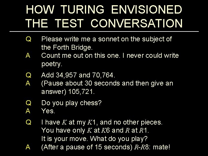 HOW TURING ENVISIONED THE TEST CONVERSATION Q A Please write me a sonnet on