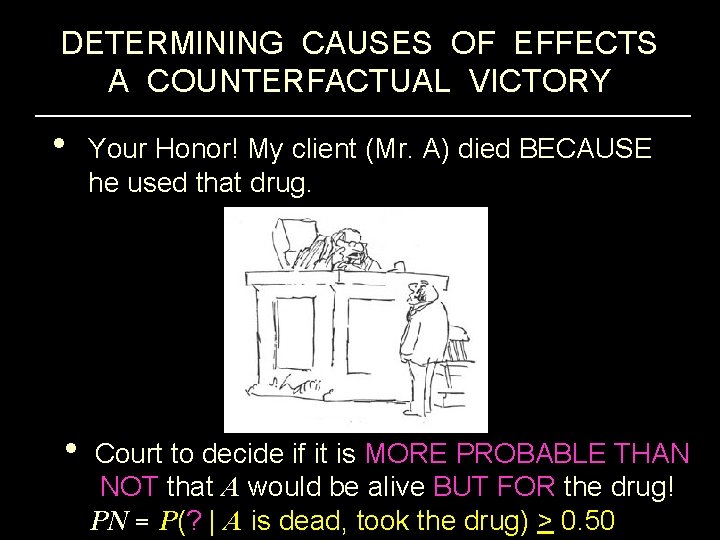 DETERMINING CAUSES OF EFFECTS A COUNTERFACTUAL VICTORY • Your Honor! My client (Mr. A)