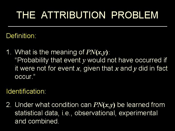 THE ATTRIBUTION PROBLEM Definition: 1. What is the meaning of PN(x, y): “Probability that