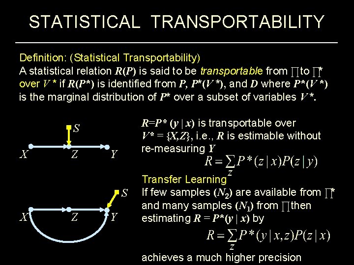 STATISTICAL TRANSPORTABILITY Definition: (Statistical Transportability) A statistical relation R(P) is said to be transportable