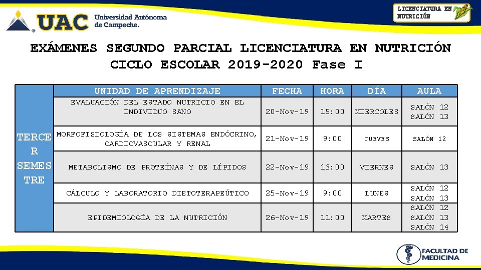 LICENCIATURA EN NUTRICIÓN EXÁMENES SEGUNDO PARCIAL LICENCIATURA EN NUTRICIÓN CICLO ESCOLAR 2019 -2020 Fase