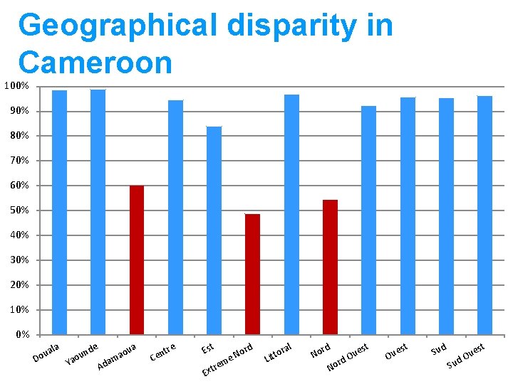 Geographical disparity in Cameroon 100% 90% 80% 70% 60% 50% 40% 30% 20% 10%