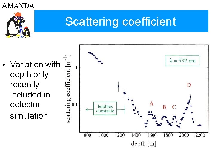 AMANDA Scattering coefficient • Variation with depth only recently included in detector simulation 