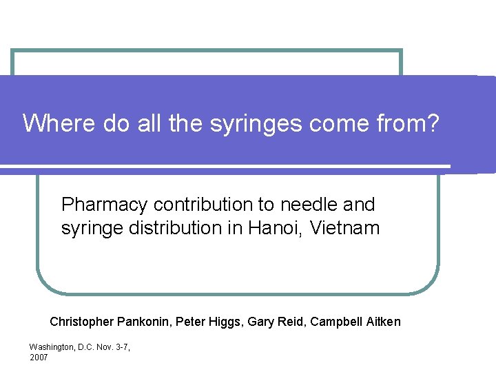 Where do all the syringes come from? Pharmacy contribution to needle and syringe distribution