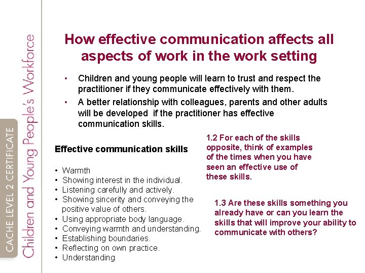 How effective communication affects all aspects of work in the work setting • •