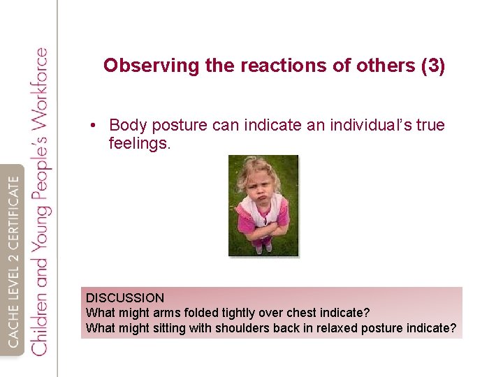 Observing the reactions of others (3) • Body posture can indicate an individual’s true