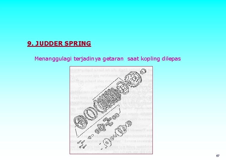 9. JUDDER SPRING Menanggulagi terjadinya getaran saat kopling dilepas 67 