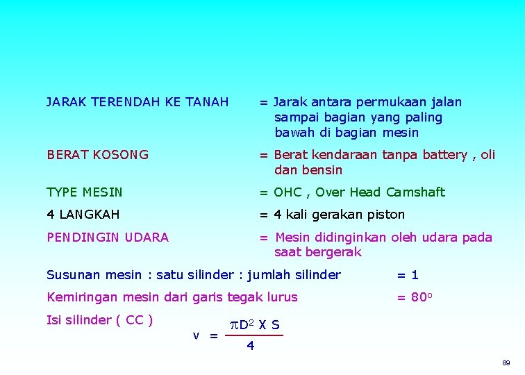 JARAK TERENDAH KE TANAH = Jarak antara permukaan jalan sampai bagian yang paling bawah