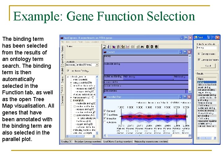 Example: Gene Function Selection The binding term has been selected from the results of