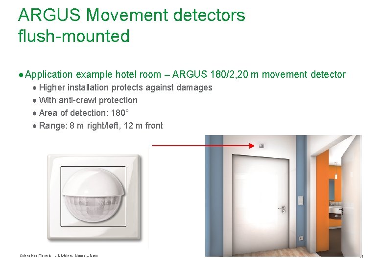 ARGUS Movement detectors flush-mounted ● Application example hotel room – ARGUS 180/2, 20 m