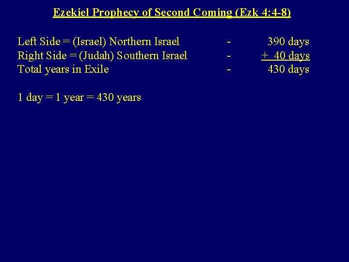 Ezekiel Prophecy of Second Coming (Ezk 4: 4 -8) Left Side = (Israel) Northern