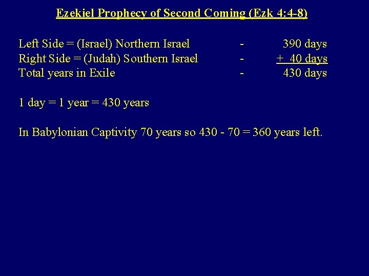 Ezekiel Prophecy of Second Coming (Ezk 4: 4 -8) Left Side = (Israel) Northern
