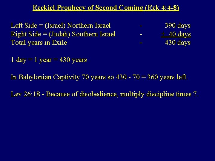 Ezekiel Prophecy of Second Coming (Ezk 4: 4 -8) Left Side = (Israel) Northern