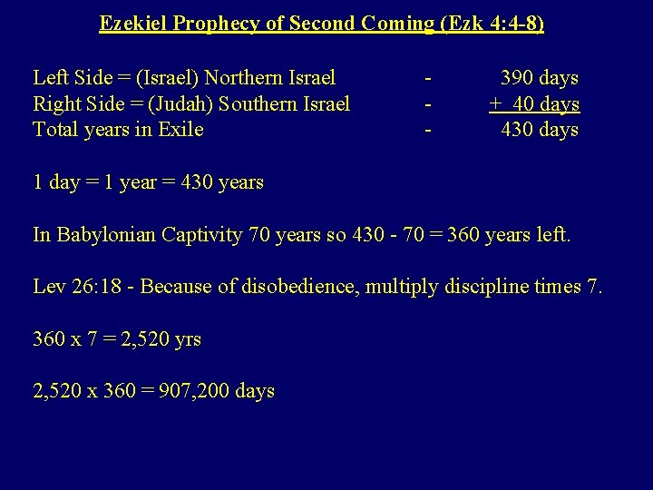Ezekiel Prophecy of Second Coming (Ezk 4: 4 -8) Left Side = (Israel) Northern