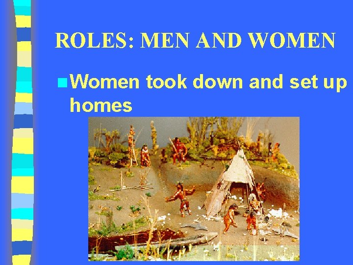 ROLES: MEN AND WOMEN n Women homes took down and set up 