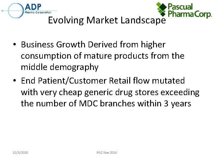 Evolving Market Landscape • Business Growth Derived from higher consumption of mature products from