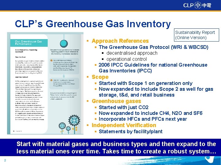 CLP’s Greenhouse Gas Inventory § Approach References Sustainability Report (Online Version) § The Greenhouse