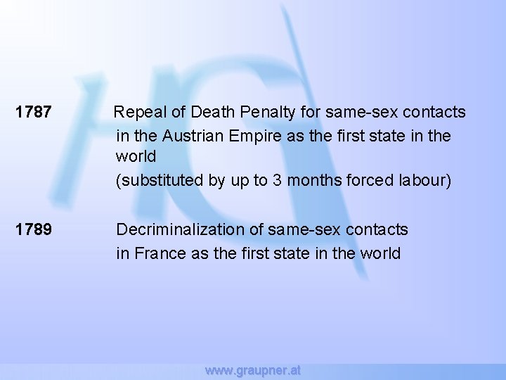 1787 Repeal of Death Penalty for same-sex contacts in the Austrian Empire as the