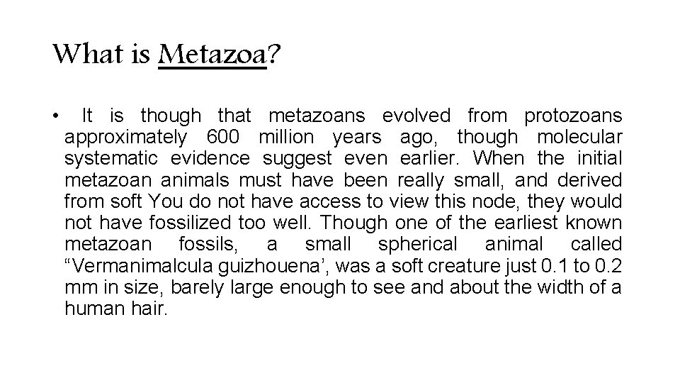 What is Metazoa? • It is though that metazoans evolved from protozoans approximately 600 What is Metazoa? • It is though that metazoans evolved from protozoans approximately 600