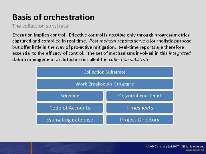 Basis of orchestration The collection substrate Execution implies control. Effective control is possible only