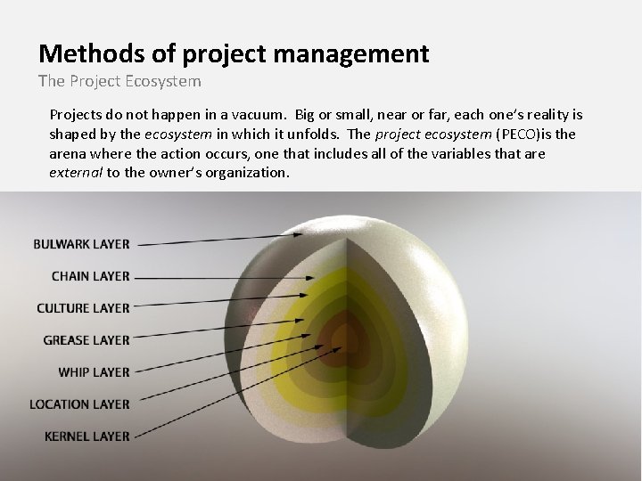 Methods of project management The Project Ecosystem Projects do not happen in a vacuum.