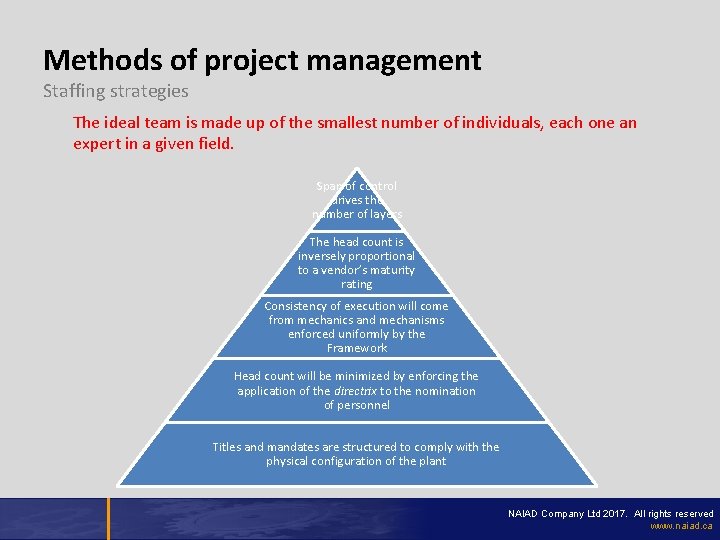 Methods of project management Staffing strategies The ideal team is made up of the