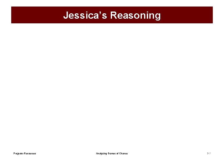 Jessica’s Reasoning Projector Resources Analyzing Games of Chance P-7 