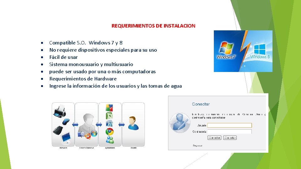 REQUERIMIENTOS DE INSTALACION Compatible S. O. Windows 7 y 8 No requiere dispositivos especiales