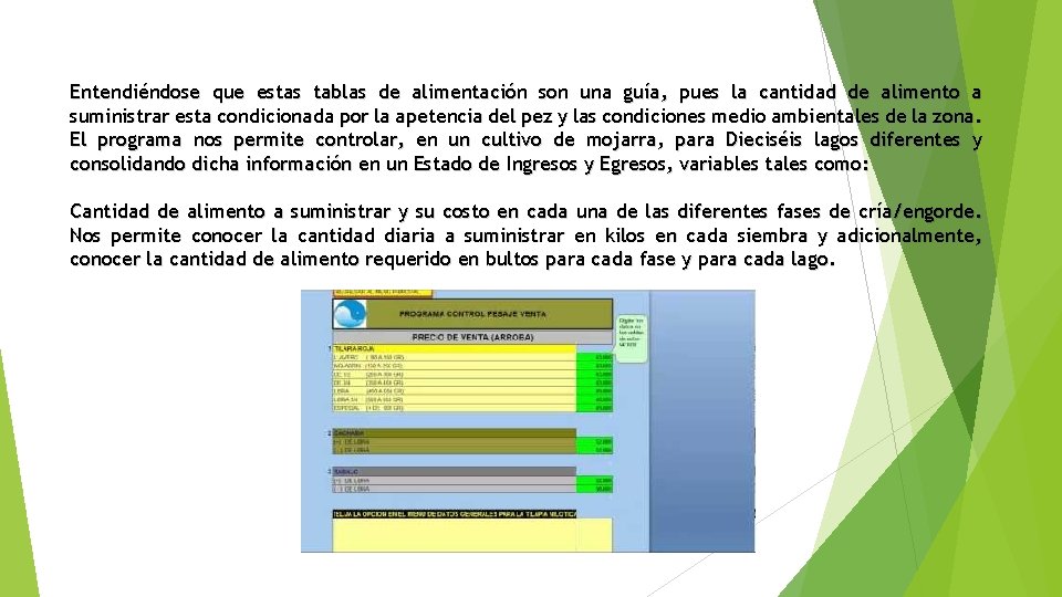 Entendiéndose que estas tablas de alimentación son una guía, pues la cantidad de alimento