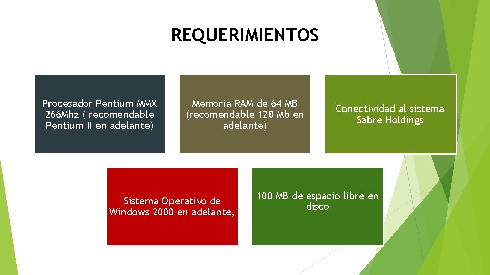 REQUERIMIENTOS Procesador Pentium MMX 266 Mhz ( recomendable Pentium II en adelante) Memoria RAM