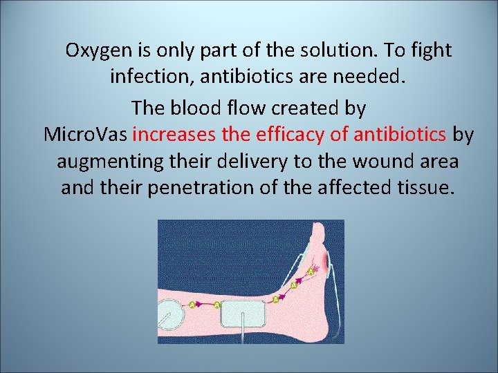 Oxygen is only part of the solution. To fight infection, antibiotics are needed. Oxygen is only part of the solution. To fight infection, antibiotics are needed.