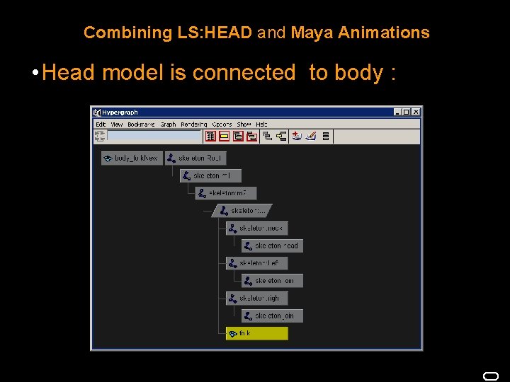 Combining LS: HEAD and Maya Animations • Head model is connected to body :