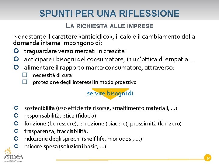 SPUNTI PER UNA RIFLESSIONE LA RICHIESTA ALLE IMPRESE Nonostante il carattere «anticiclico» , il