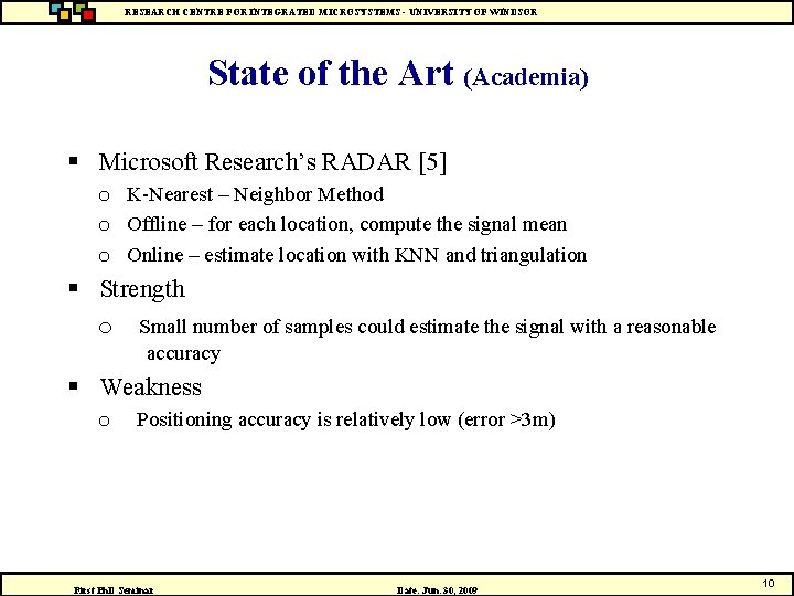 RESEARCH CENTRE FOR INTEGRATED MICROSYSTEMS - UNIVERSITY OF WINDSOR State of the Art (Academia)