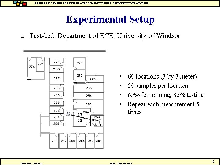 RESEARCH CENTRE FOR INTEGRATED MICROSYSTEMS - UNIVERSITY OF WINDSOR Experimental Setup q Test bed: