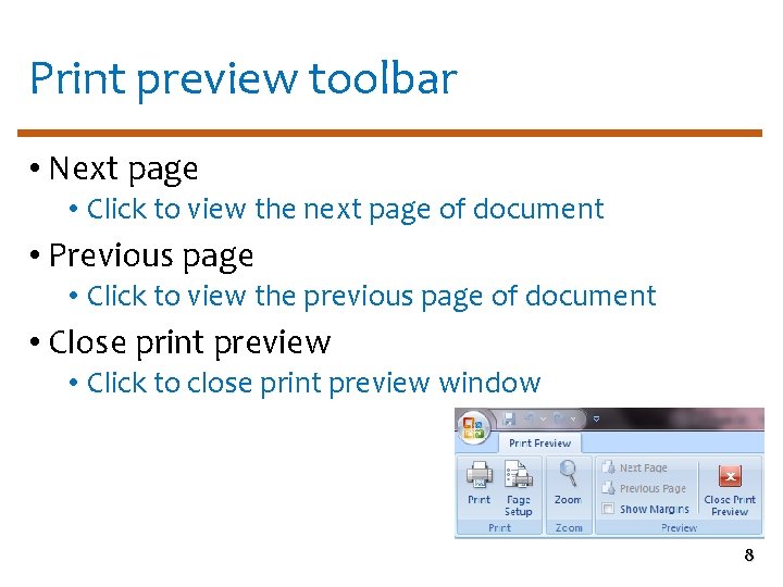 Print preview toolbar • Next page • Click to view the next page of