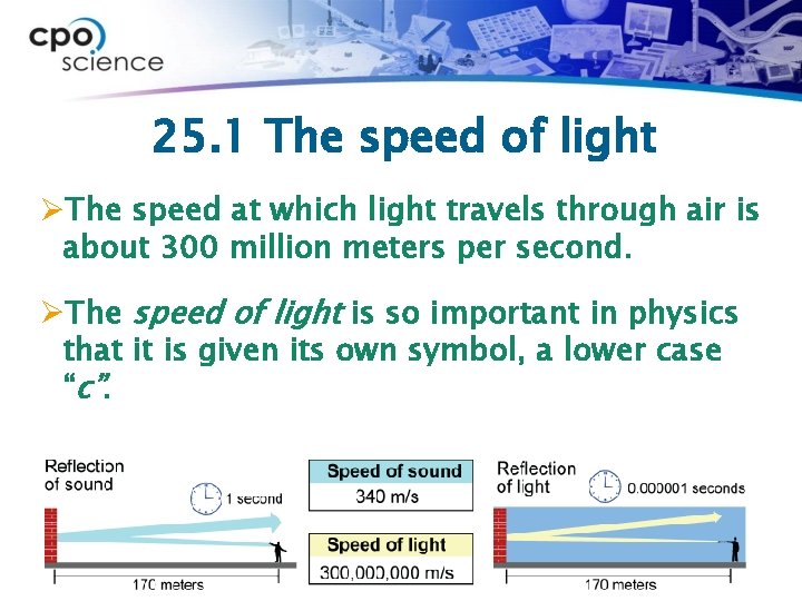 25. 1 The speed of light ØThe speed at which light travels through air