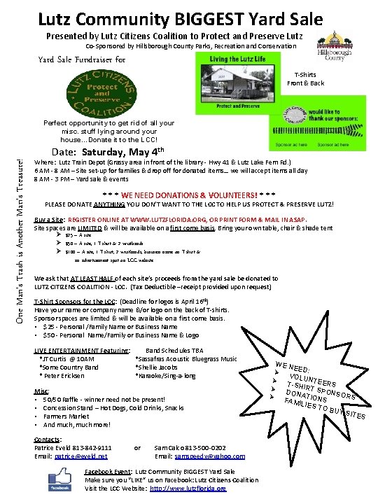 Lutz Community BIGGEST Yard Sale Presented by Lutz Citizens Coalition to Protect and Preserve