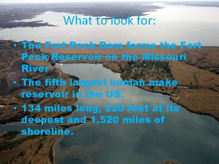 What to look for: • The Fort Peck Dam forms the Fort Peck Reservoir