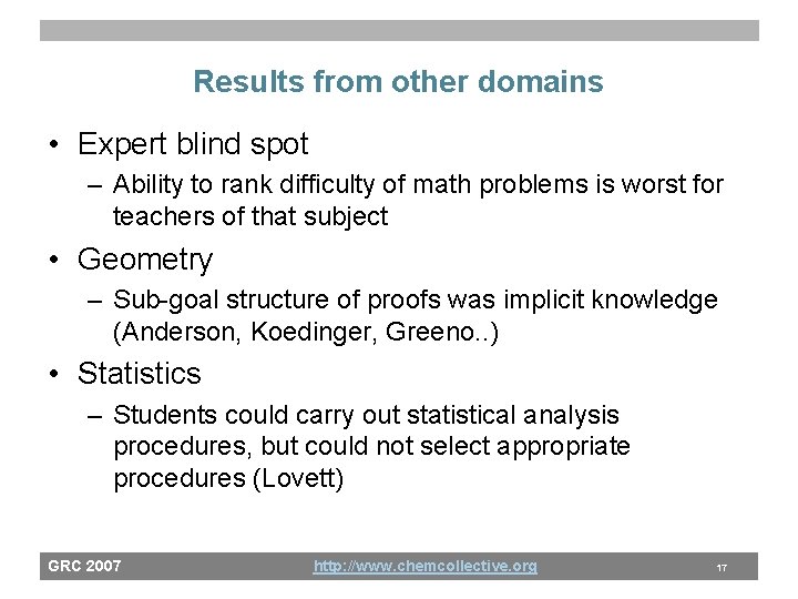 Results from other domains • Expert blind spot – Ability to rank difficulty of