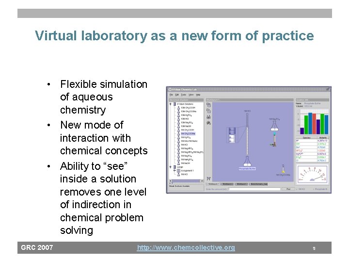 Virtual laboratory as a new form of practice • Flexible simulation of aqueous chemistry