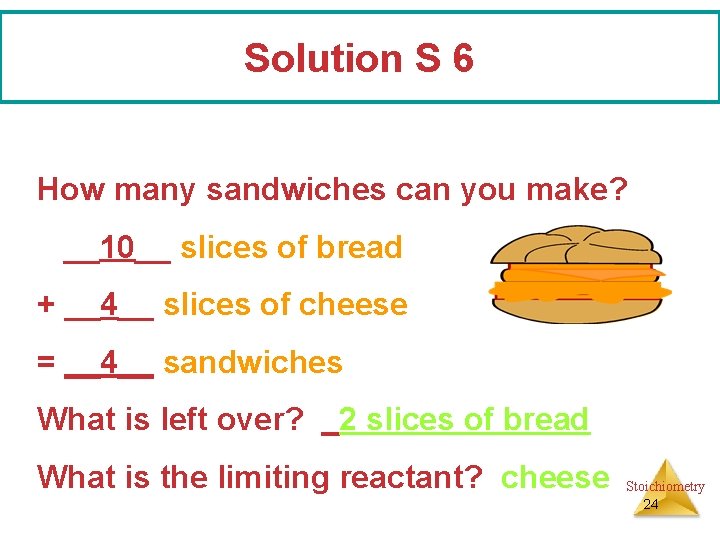 Solution S 6 How many sandwiches can you make? __10__ slices of bread +