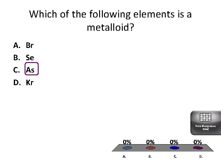 Which of the following elements is a metalloid? A. B. C. D. Br Se