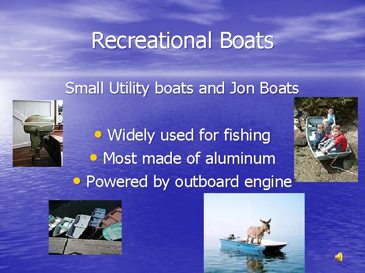 Recreational Boats Small Utility boats and Jon Boats • Widely used for fishing •