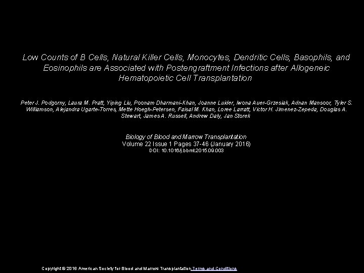 Low Counts of B Cells, Natural Killer Cells, Monocytes, Dendritic Cells, Basophils, and Eosinophils
