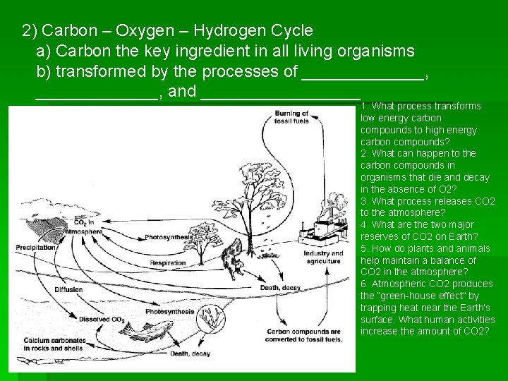 2) Carbon – Oxygen – Hydrogen Cycle a) Carbon the key ingredient in all