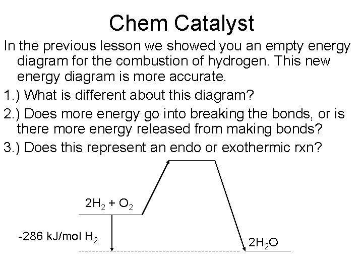Chem Catalyst In the previous lesson we showed you an empty energy diagram for Chem Catalyst In the previous lesson we showed you an empty energy diagram for