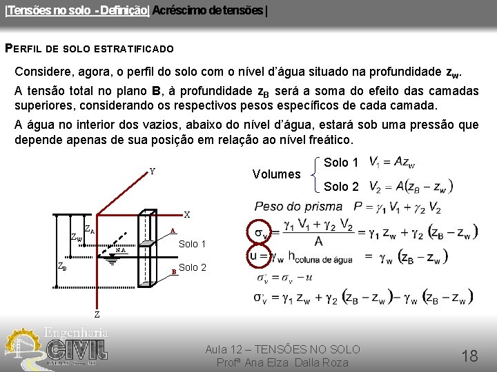 |Tensões no solo - Definição| Acréscimo de tensões | PERFIL DE SOLO ESTRATIFICADO Considere,