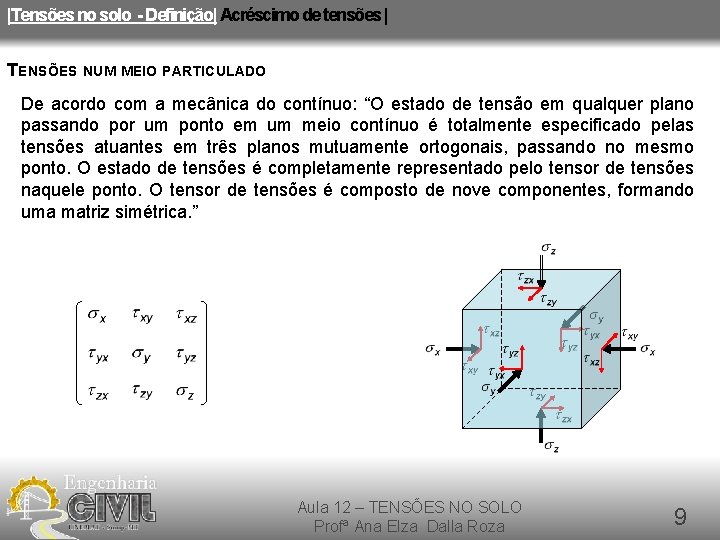 |Tensões no solo - Definição| Acréscimo de tensões | TENSÕES NUM MEIO PARTICULADO De