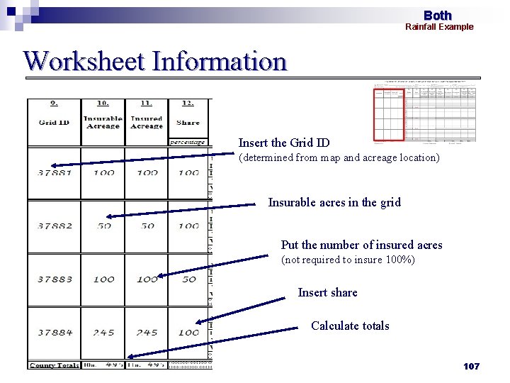 Both Rainfall Example Worksheet Information Insert the Grid ID (determined from map and acreage